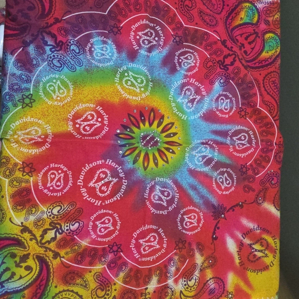Harley-Davidson Rainbow Tie-Dye Bandana Scarf with Paisley Motif